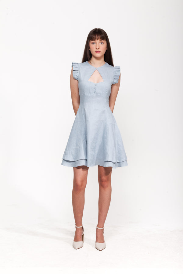Sweetpea Steel Blue Mini Dress | 100% Linen