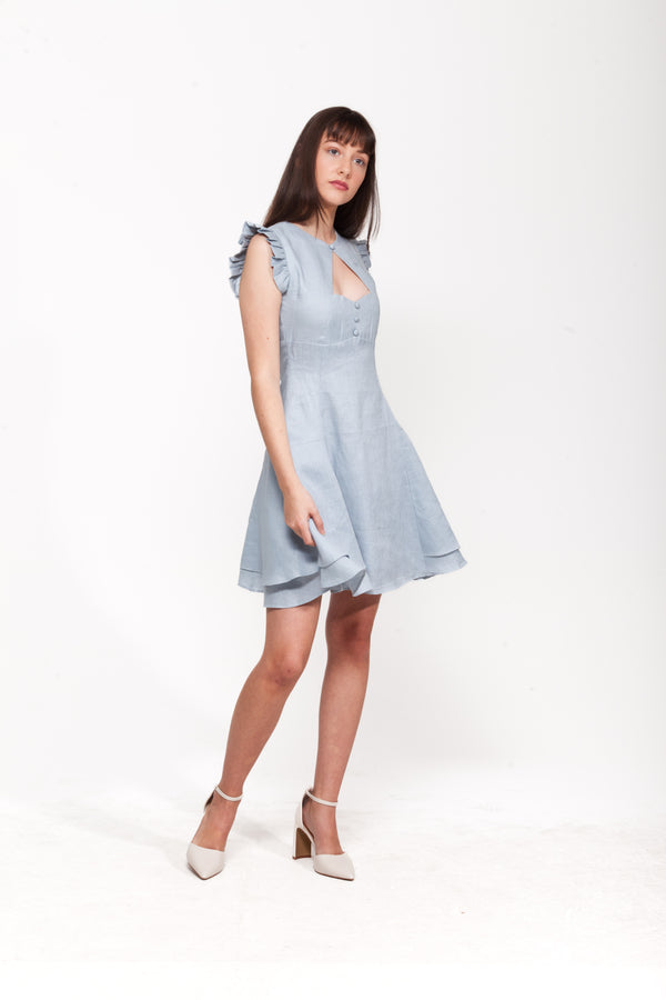 Sweetpea Steel Blue Mini Dress | 100% Linen