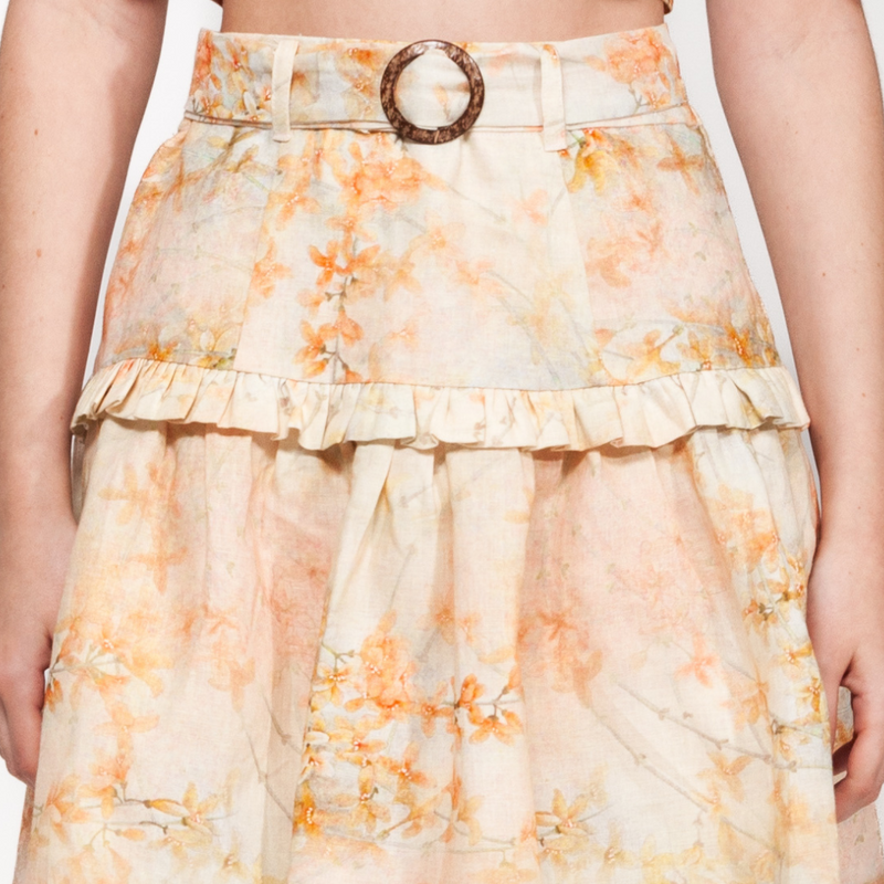 Tulip Orange Floral Print Mini Skirt | 100% Linen