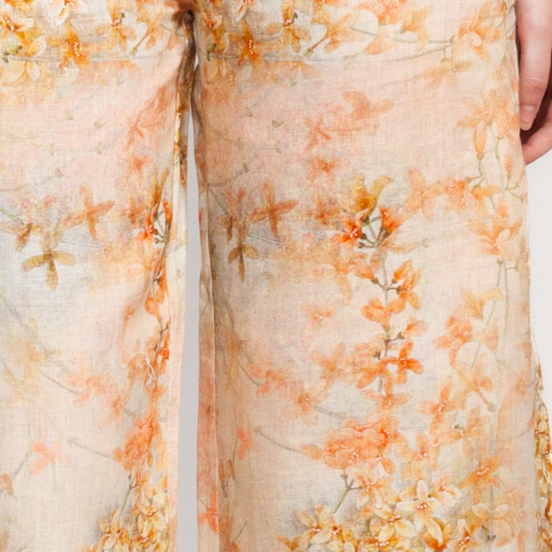 Belladonna Orange Floral Print Wide Leg Pants | 100% Linen