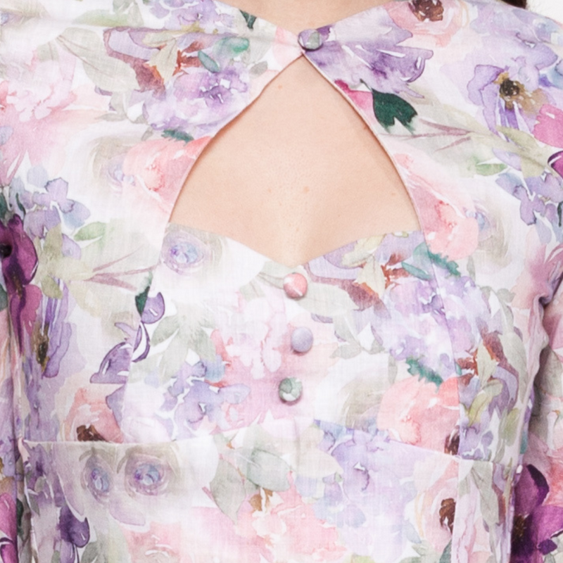 Sweetpea Purple Floral Longsleeved Mini Dress | 100% Linen