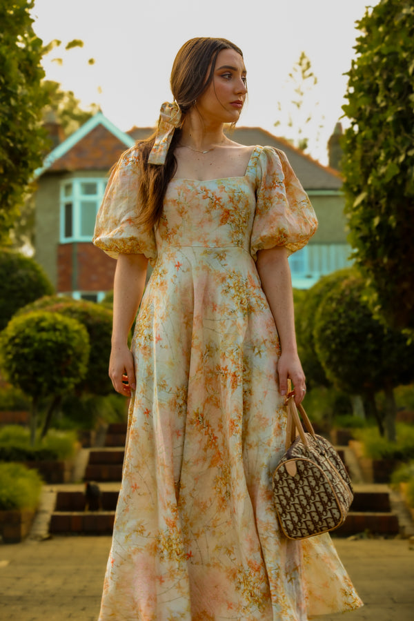 Bluebell Orange Floral Midi Dress | 100% Linen
