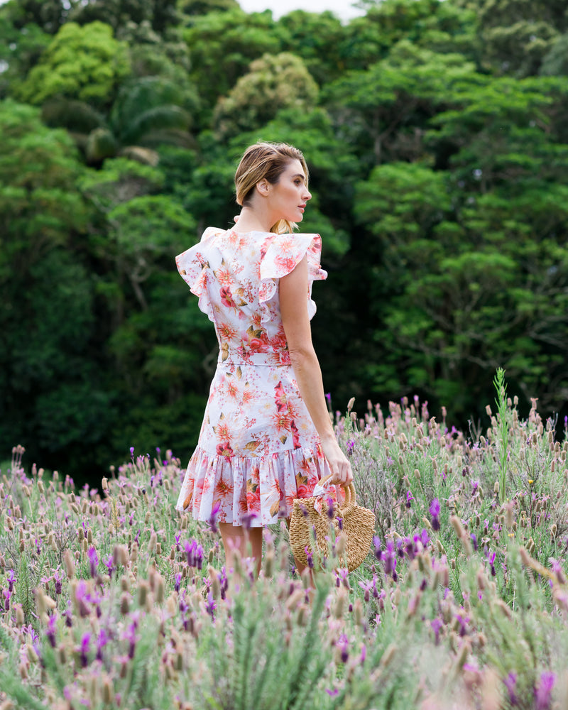 Lily Floral Ruffle Mini Dress with Belt | Organic Cotton