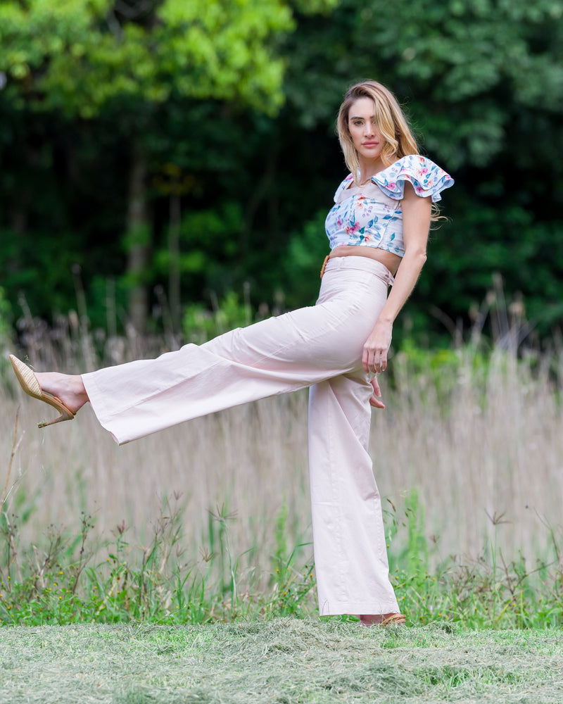 Balaquin Pink Wide Leg Pants with Belt | Organic Cotton